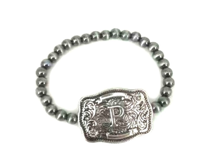 Western Buckle Initial Stretch Bracelet