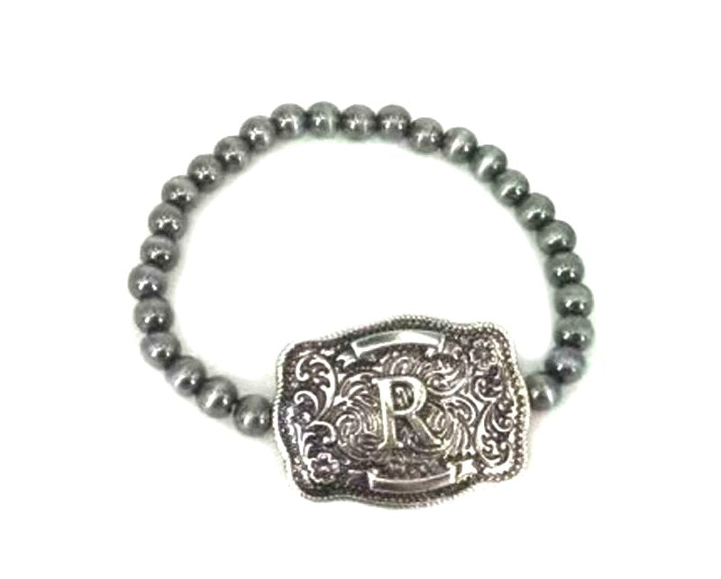 Western Buckle Initial Stretch Bracelet