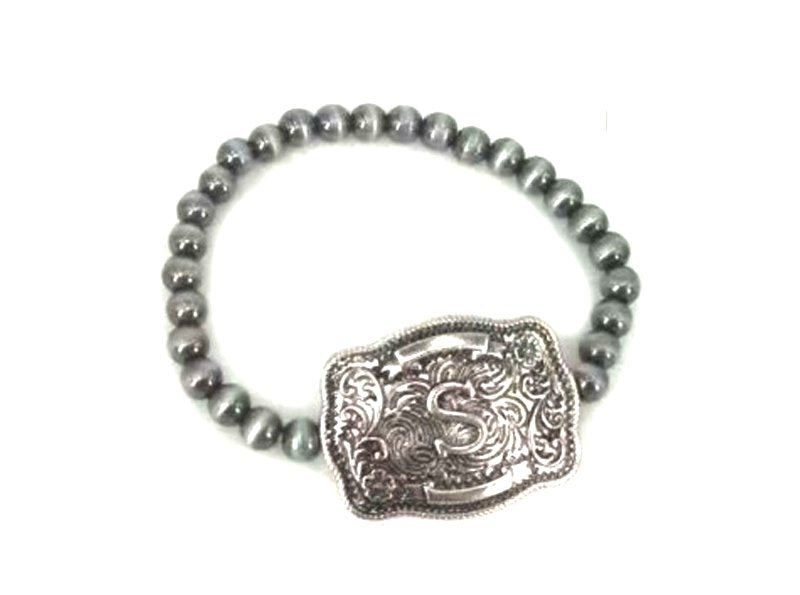 Western Buckle Initial Stretch Bracelet