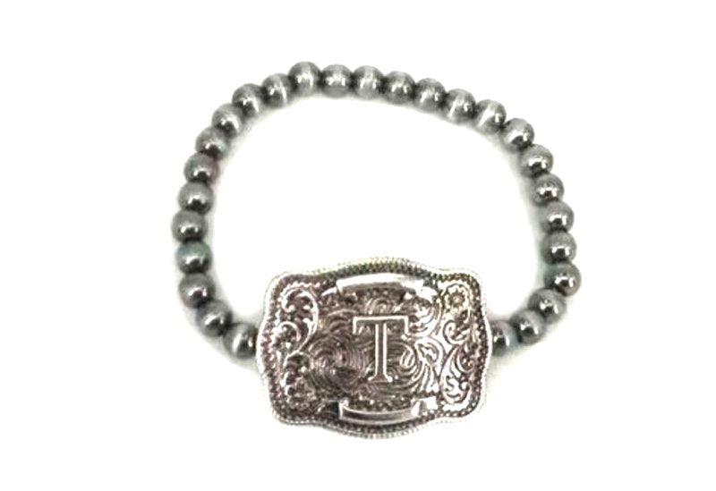 Western Buckle Initial Stretch Bracelet