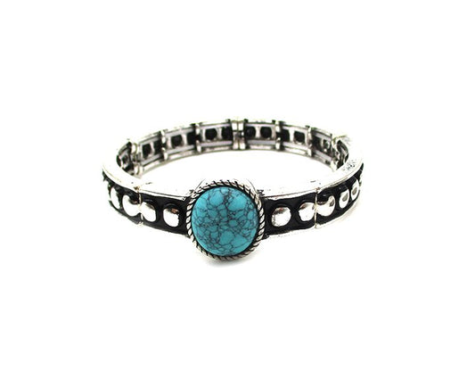Western Round Turquoise Stone Stretch Bracelet