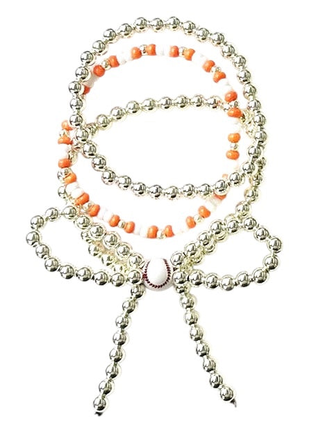 Ribbon Gameday Baseball Multi Layered Pearl Stretch Bracelet