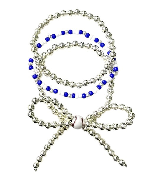 Ribbon Gameday Baseball Multi Layered Pearl Stretch Bracelet