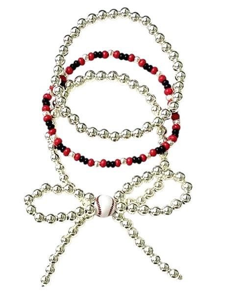 Ribbon Gameday Baseball Multi Layered Pearl Stretch Bracelet