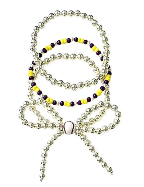 Ribbon Gameday Baseball Multi Layered Pearl Stretch Bracelet