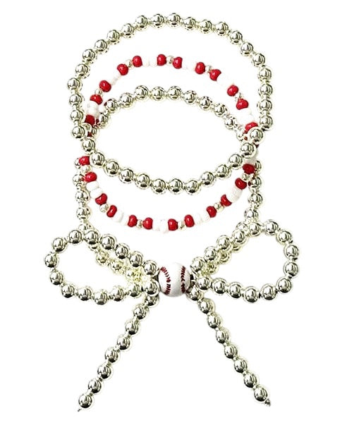 Ribbon Gameday Baseball Multi Layered Pearl Stretch Bracelet