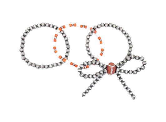 Ribbon Gameday Football Multi Layered Pearl Stretch Bracelet