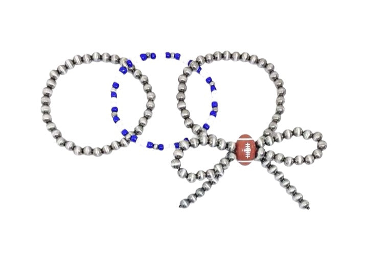 Ribbon Gameday Football Multi Layered Pearl Stretch Bracelet