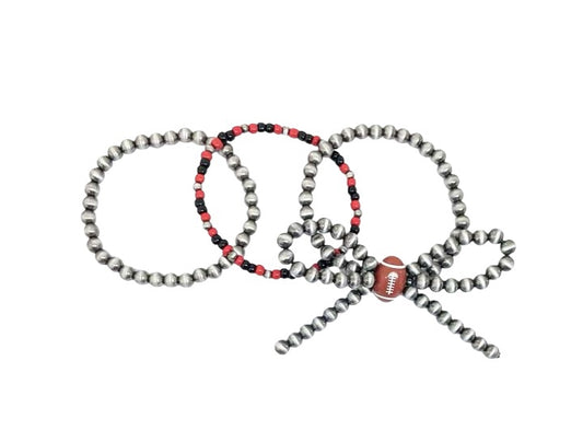 Ribbon Gameday Football Multi Layered Pearl Stretch Bracelet
