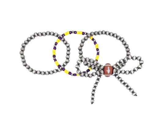 Ribbon Gameday Football Multi Layered Pearl Stretch Bracelet
