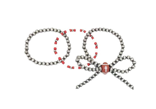 Ribbon Gameday Football Multi Layered Pearl Stretch Bracelet