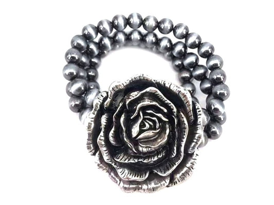 Western 3D Rose 3 Layered Navajo Pearl Stretch Bracelet