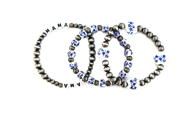 Western Mama 3 Strand Pearl and Ceramic Bracelet