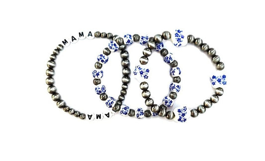 Western Mama 3 Strand Pearl and Ceramic Bracelet