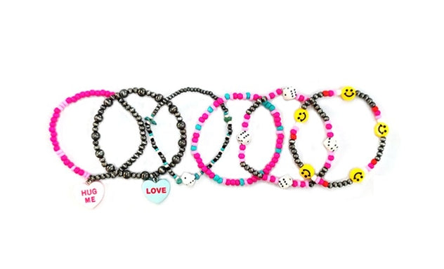 Heart Charm 6 Strand Navajo Pearl Stretch Bracelet