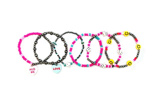 Heart Charm 6 Strand Navajo Pearl Stretch Bracelet
