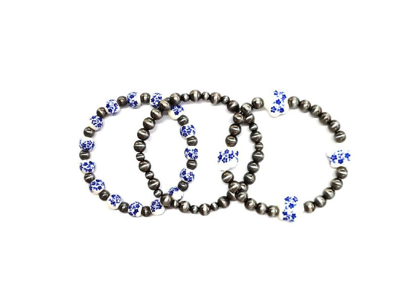 Western 3 Strand Navajo Ceramic Stretch  Bracelet