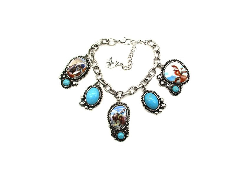 Western Theme Turquoise Charm Bracelet