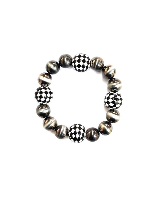 Western Navajo Pearl & Checker Stretch Bracelet