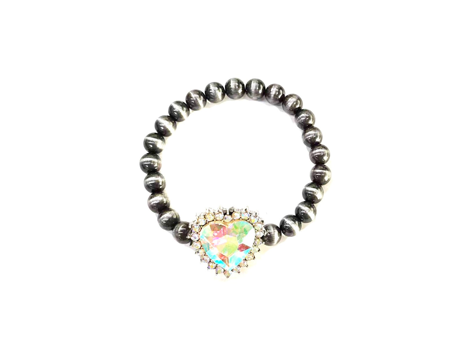 Western AB Stone Heart Navajo Pearl Stretch Bracelet