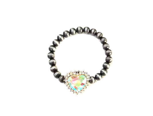 Western AB Stone Heart Navajo Pearl Stretch Bracelet
