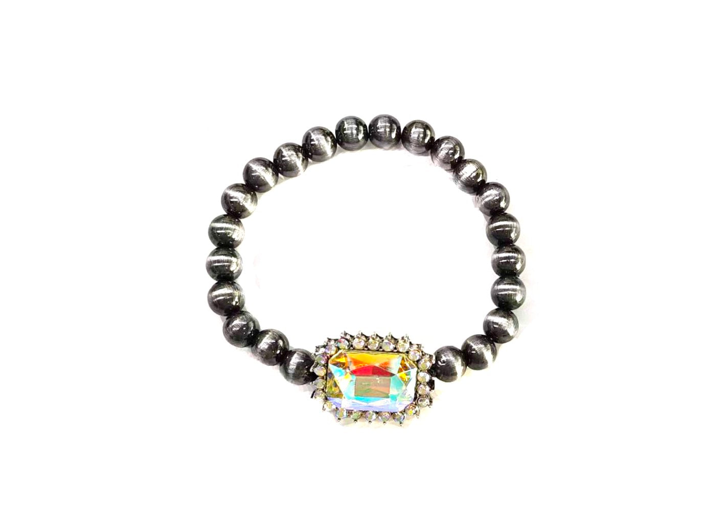 Western AB Stone Rectangle Navajo Pearl Stretch Bracelet