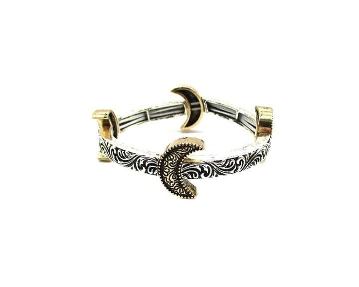Western Moon Engraved Stretch Bracelet