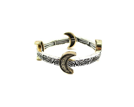 Western Moon Engraved Stretch Bracelet
