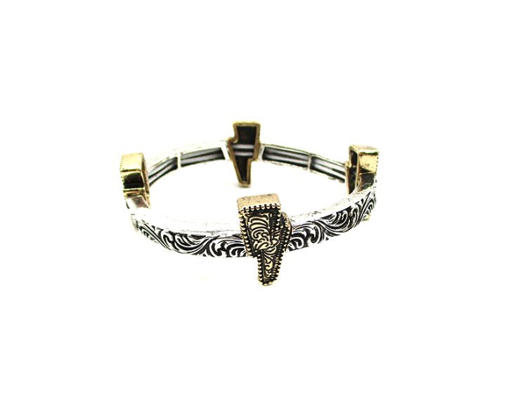 Western Thunderbolt Engraved Stretch Bracelet