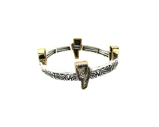 Western Thunderbolt Engraved Stretch Bracelet