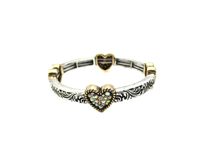 Western Heart Engraved Stretch Bracelet