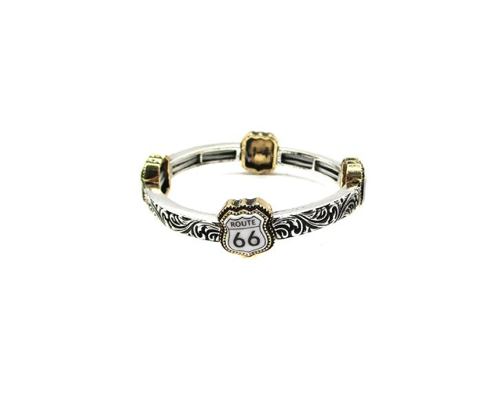 Western Route 66 Engraved Stretch Bracelet
