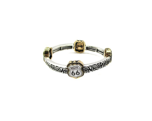 Western Route 66 Engraved Stretch Bracelet