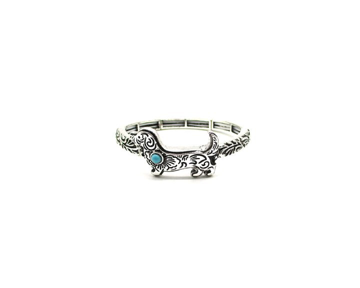 Western Dachshund Turquoise Stretch Bracelet