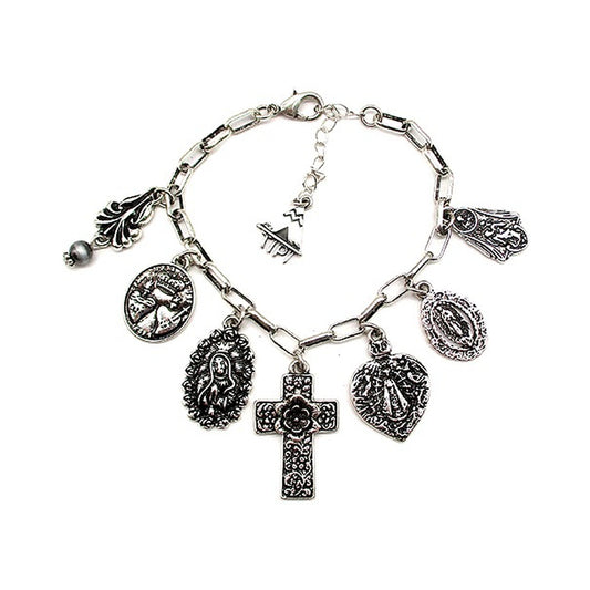 Western Flower Cross Charm Chain Bracelet