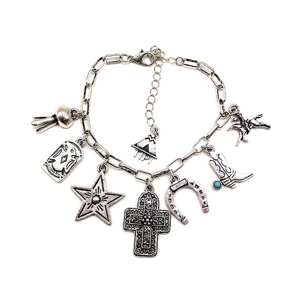 Western Etched Cross Charm Chain Bracelet