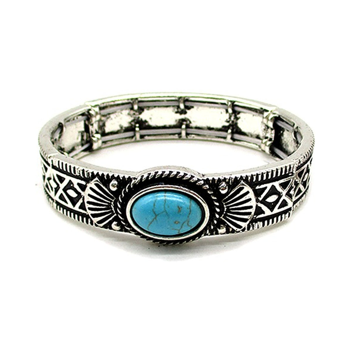 Western Patterned Turquoise Stretch Bracelet (SB2595)