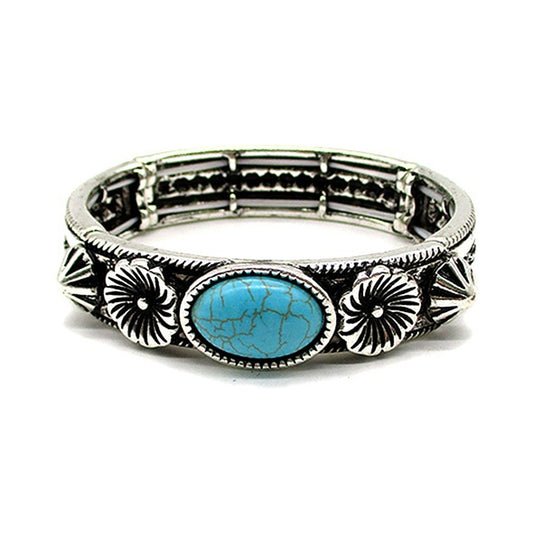 Western Patterned Turquoise Stretch Bracelet (SB2596)
