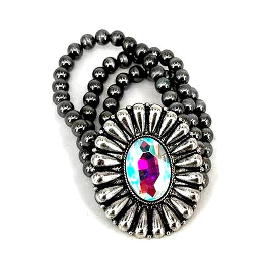 Western AB Flower Concho Stretch Bracelet