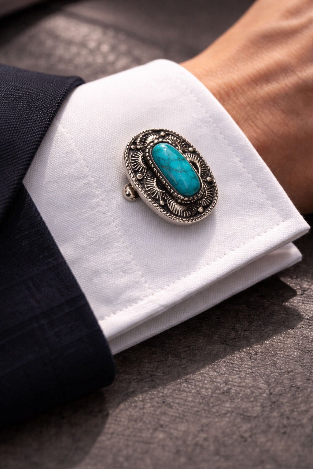 Western Oval Turquoise Stone Shirts Cufflinks