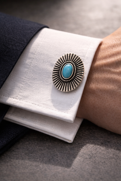 Western Oval Turquoise Stone Cufflinks