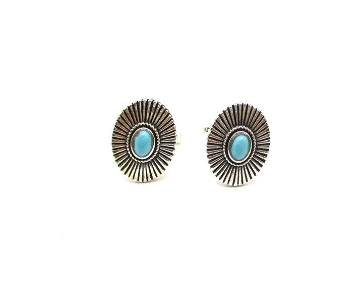 Western Oval Turquoise Stone Cufflinks