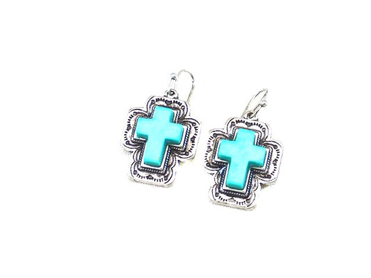 Western Turquoise Cross Dangle Earring