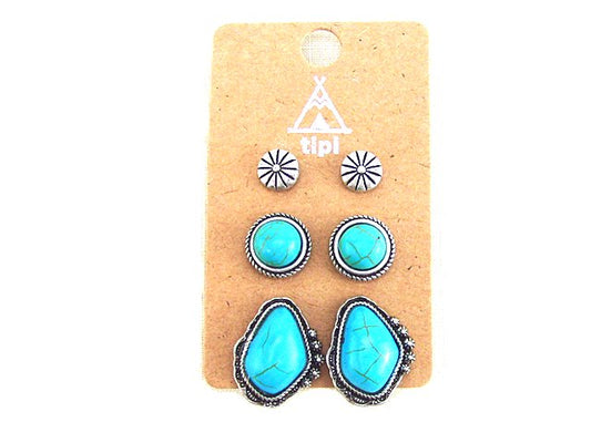 Western 3 Pair Turquoise Post Earring Set