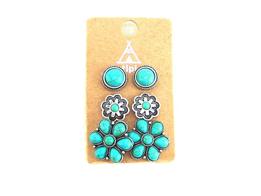 Western 3 Pair Turquoise Post Earring Set