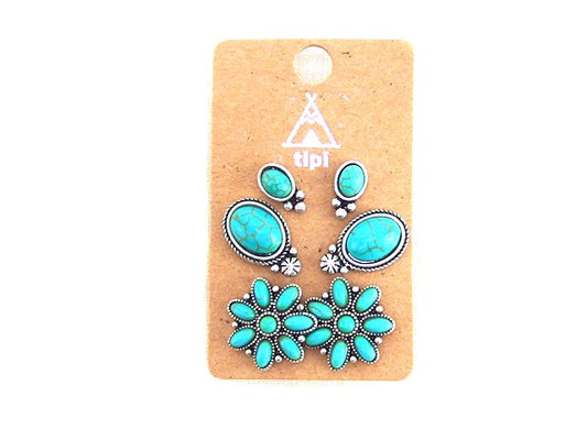 Western 3 Pair Turquoise Post Earring Set