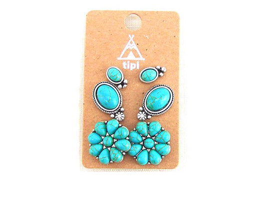 Western 3 Pair Turquoise Earring Set