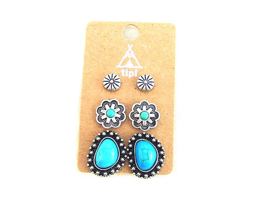 Western 3 Pair Turquoise Earring Set