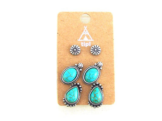 Western 3 Pair Turquoise Earring Set
