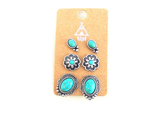 Western 3 Pair Turquoise Earring Set